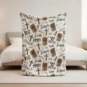 Super Soft Christian Bible Jesus Throw Blanket Premium Fleece Lightweight Cozy Warm 80x60 Inches for Bedroom & Living Room Decoration