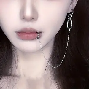 Stainless Steel Personality Lip Ring Chain - Punk Style Body Piercing Jewelry