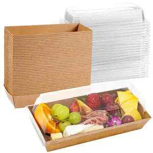 50 Pack Small Charcuterie Boxes with Clear Lids - To Go Paper Mini Treat Box, Charcuterie Boards Accessories, Dessert Boxes, Cookie, Cake Slice, Chocolate Strawberry, Donut