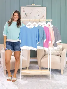 Zenana Striped Contrast Trim Banded Bottom Short Sleeve Top | S-3X