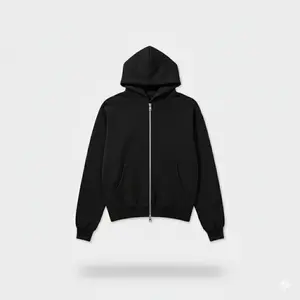 MIDNIGHT STEALTH ZIPPER Men's Black Zipper Hoodie in Cotton Fabric 465 GSM Fitted Cropped Sweatshirt for Biker Streetwear