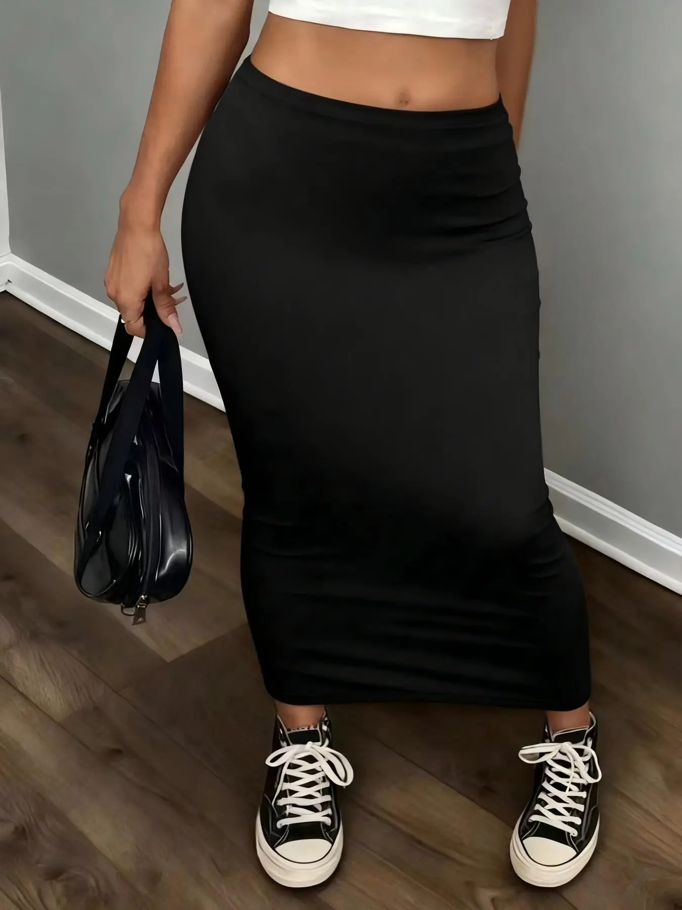 Women's High Waist Bodycon Maxi Skirt Elastic Waist Solid Black Slim Fit Pencil Tube Skirts Casual Daily Outfits Streetwear 90s Minimalist Baddie Aesthetic Sexy Spring Fall Viral Casual Fashion Skirt