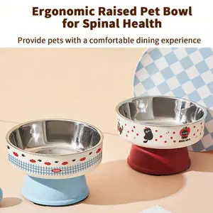 A pet stainless steel bowl with anti slip and large capacity for dogs, a cat high footed bowl for neck protection, a pet bowl to prevent tipping over, and a dog bowl