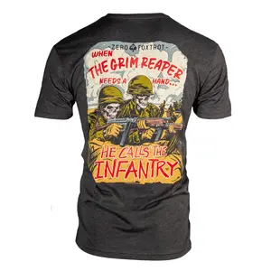 Grim Reaper Infantry Tactical T-Shirt – Zero Foxtrot Military Veteran Combat Tee, Skull Soldier Graphic Shirt for Men, American Patriot Warrior Style Apparel Gift