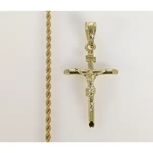 Plated Small Cross 2mm Rope/Braided Chain Necklace