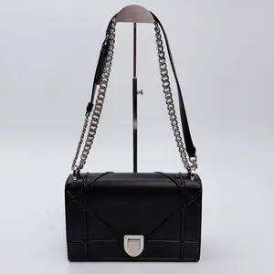 Pre-owned Dior leather Crossbody Bags Christian Black Grained Calfskin Diorama Wallet on Chain Bag