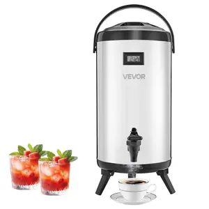【Summervibes】VEVOR Insulated Beverage Dispenser,  2.4 Gal/9.2L Stainless Steel Thermal Drink Server with Spigot & Temp Display, Suitable for Hot and Cold Drinks, for Tea Coffee Water in Cafes & Restaurants, Silver