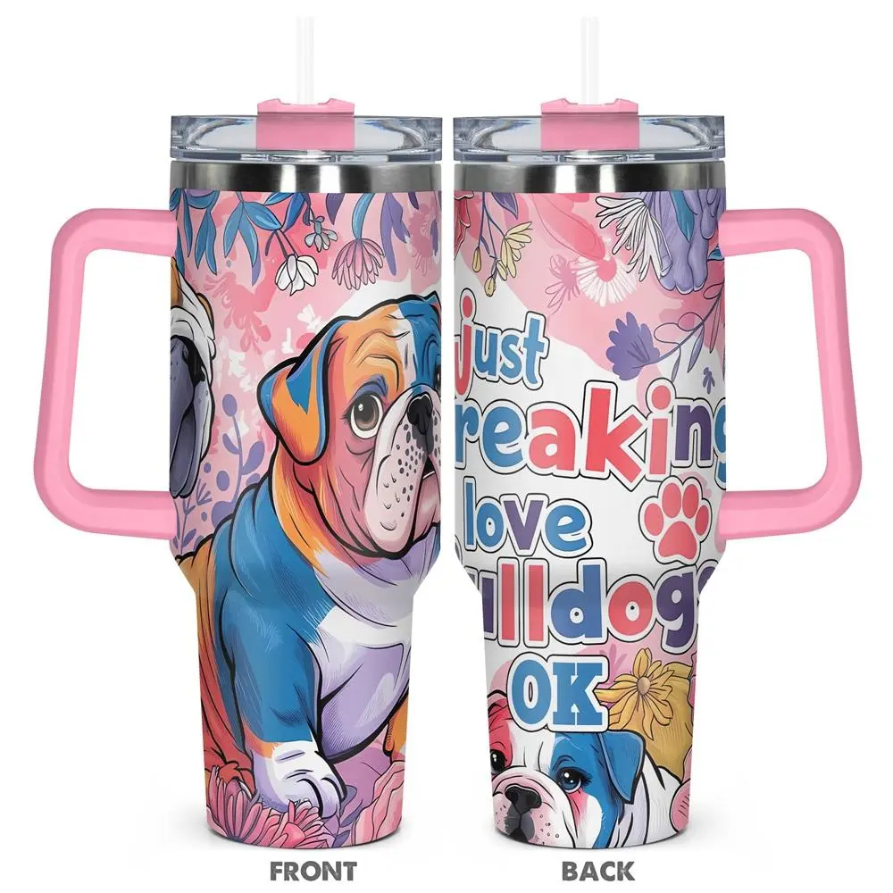 Bulldog Pattern Tumbler with Lid, 1 Count 40oz Insulated and Durable Tumbler, Gift for Any Occasion for Family, Friends, and Coworkers, Drinkware, Insulated Cup, Insulated Tumbler Mug