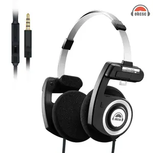 Okcsc Retro Foldable Vintage On Ear Headphones, Stereo Sound Headphone, Wired 3rd Gen, Comfortable Lightweight Design, 3.5mm Jack with Mic, Ideal for Music & Cycling
