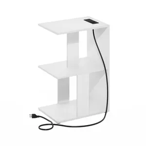 BOYATE White 2-Tier End Table - Durable, Minimal, Multi-Function Indoor Side Table with Charging Station, USB & Type-C Ports for Bedrooms, Small Spaces, 2-Tier End Tables, Durable End Tables
