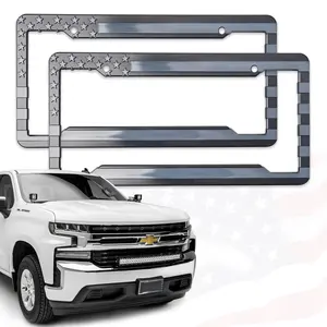 3D Raised American Flag License Plate Frame Set - Grey on Matte Black