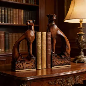 2pcs/Set Wood Grain Leopard Resin Statue Bookend Set, 11.8 Inch High Vintage Charm Elegant Home Decor, Suitable for Study Office Living Room Bedroom, Sculpture Desk Decor