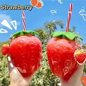 500ml Summer Creative Strawberry Straw Cup, Portable Water Bottle for Milk Coffee, Home Camping Bottle