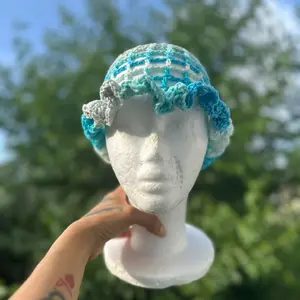 Unisex Tie-Dye Crochet Mesh Ruffle Beanie, Adult Fashion Accessory Hat