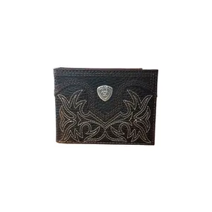 Ariat Men’s Western Leather Bifold Passcase Wallet - Boot Stitch Embroidered, Men's Wallets, Western-Themed Design, Western-Themed Men's Wallets