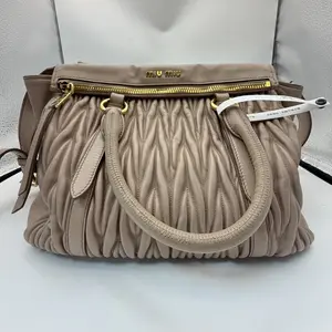 Pre-owned miu miu Milk Tea Colored Pleated Lambskin Handbag/Shoulder Bag