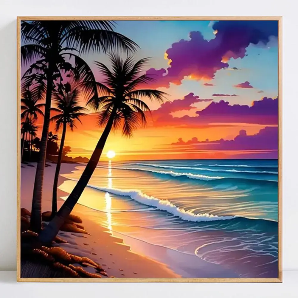Seaside Scenery Pattern DIY Diamond Arts Colorful Painting Kit without Frame, 1 Set DIY Decorative Art Handicraft Painting for Beginner, Wall Art Decoration for Home, Diamond Art Mosaic, Diamond Pattern Design