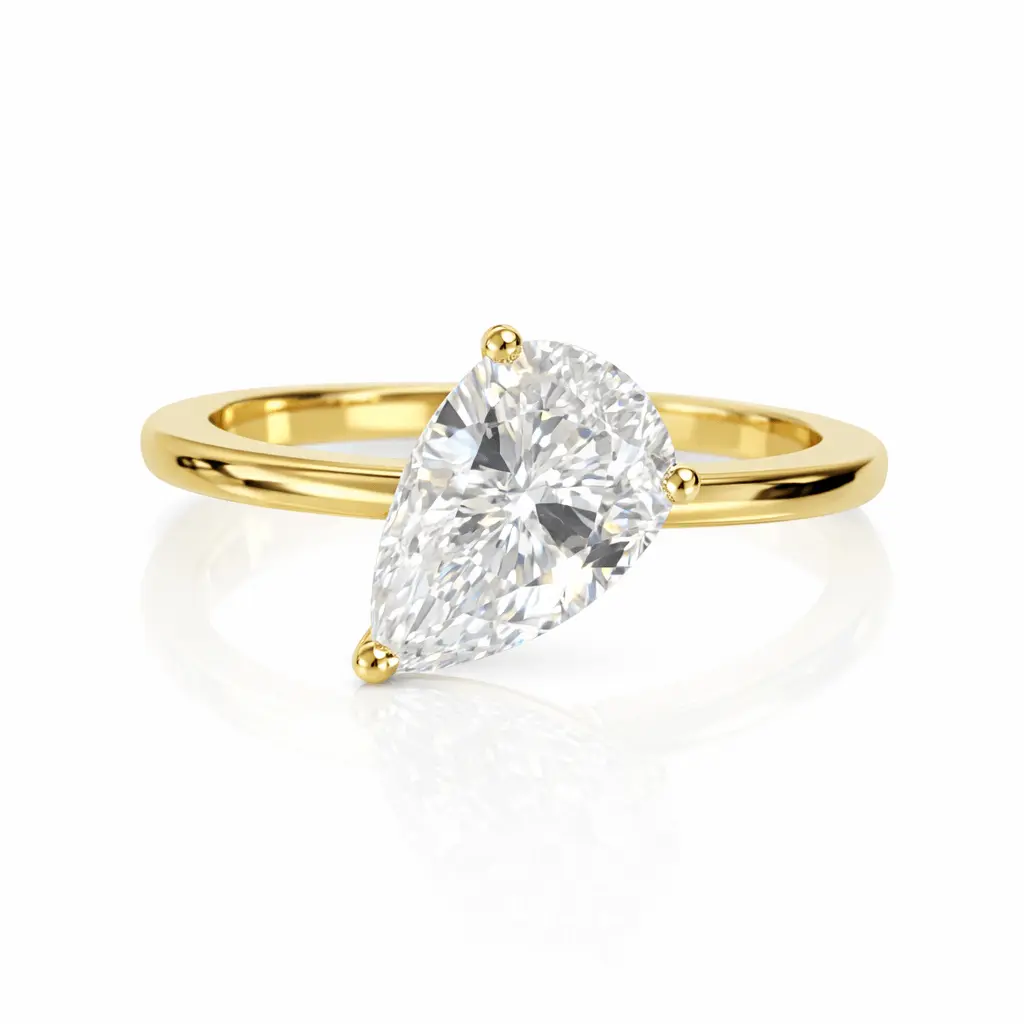 18K Gold Plated Pear Cut CZ Solitaire Ring for Women, Floating Teardrop Statement Ring, Hypoallergenic Minimalist Fashion Jewelry
