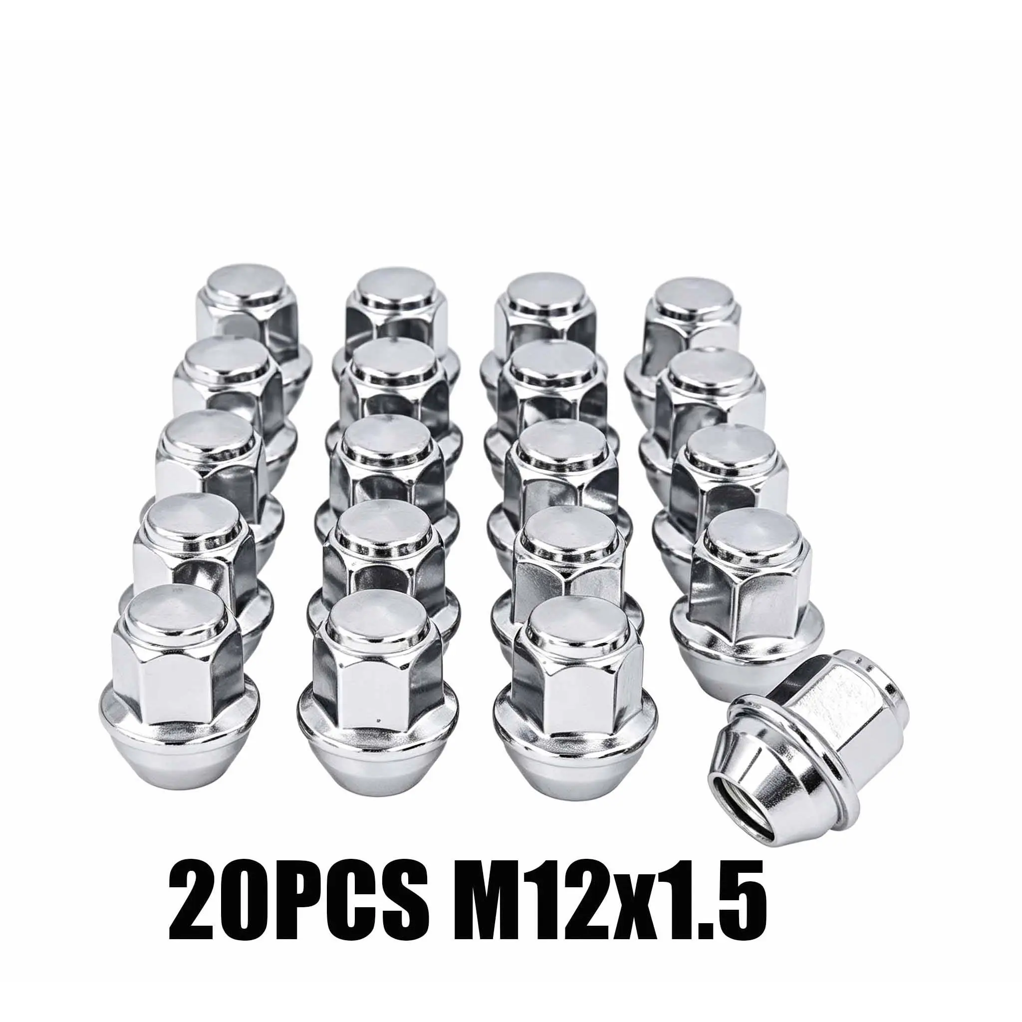19mm 3/4" Hex M12x1.5 Lug Nuts 20PCS, One-Piece Forged Chrome Wheel Fasteners, Direct Replace CV6Z1012C for Ford Escape Fusion Ranger Bronco Sport Lincoln MKZ MKC