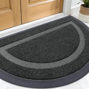 Door Mat Outdoor Indoor Entrance Doormat Semicircular Durable Rubber Non Slip Front Door Mat for Outside Inside Entryway Dirt Trapper Welcome Mat for Muddy Paws and Shoes Black 17x29.5