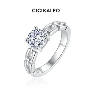 CICIKALEO 1CT Moissanite Rings for Women Chain Link Ring 18K White Gold Plated Lab-Created Engagement Promiserings Gifts for Her #Summervibes