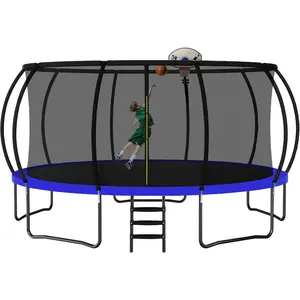Trampoline 16FT, Recreational Trampolines with Enclosure Net and Ladder, Outdoor Anti-Rust Trampolines for Kids and Adults, ASTM Approved , Trampoline Outdoor with Basketball Hoop, Ladder, Rebounder Trampoline for Kids Adults with Enclosure Net,
