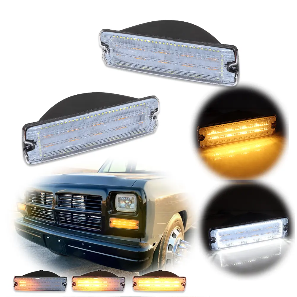 2pcs Clear Switchback LED DRL Turn Signal lamps Lights For 1991 1992 1993 Dodge D150 D250 W150 W250,Replace OEM 55026085, 55026084