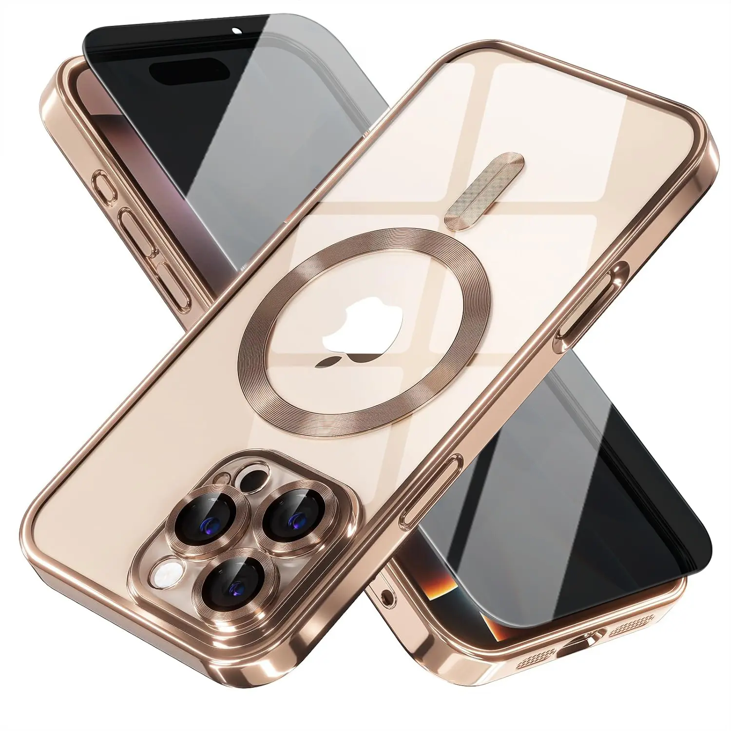 Magnetic for iPhone 16 Pro Case with Privacy Screen Protector & Full Camera Cover,[Non-Yellowing] Shockproof Clear Soft Phone Case Compatible with MagSafe Women Girls for iPhone 16 Pro,Gold