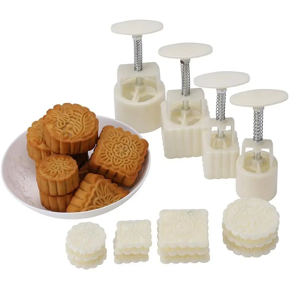 Mid-Autumn Festival Hand-Pressure Moon Cake Mould With 12 Pcs Mode Pattern For 4 Sets