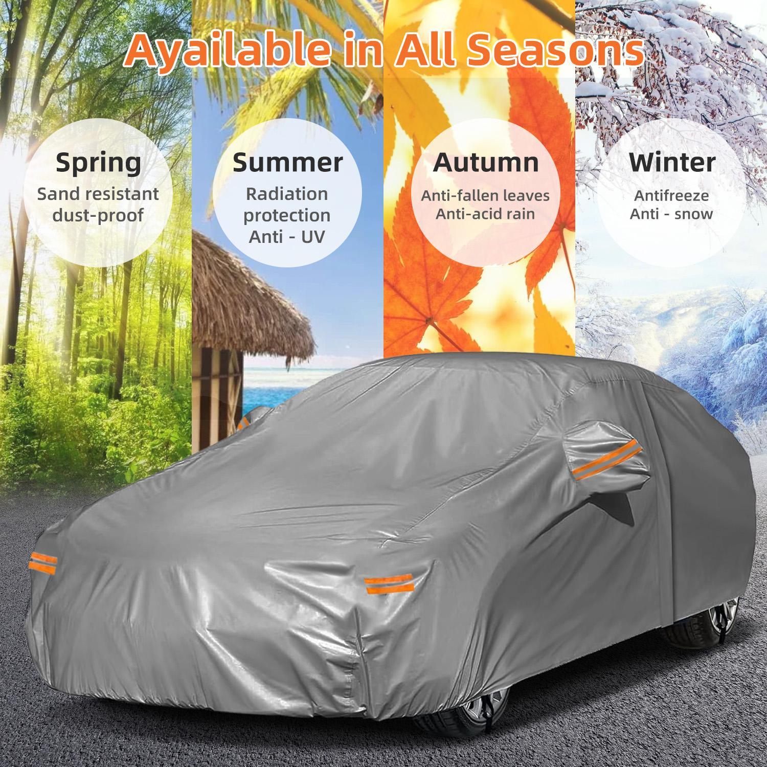 Universal Full Car Cover,Zipper Door Design,Waterproof,Dustproof,UV Protection,Scratch Resistant,Reflective Strips,for All Weather Car Body Protection,Outdoor Parking and Garage Use,Car Stuff