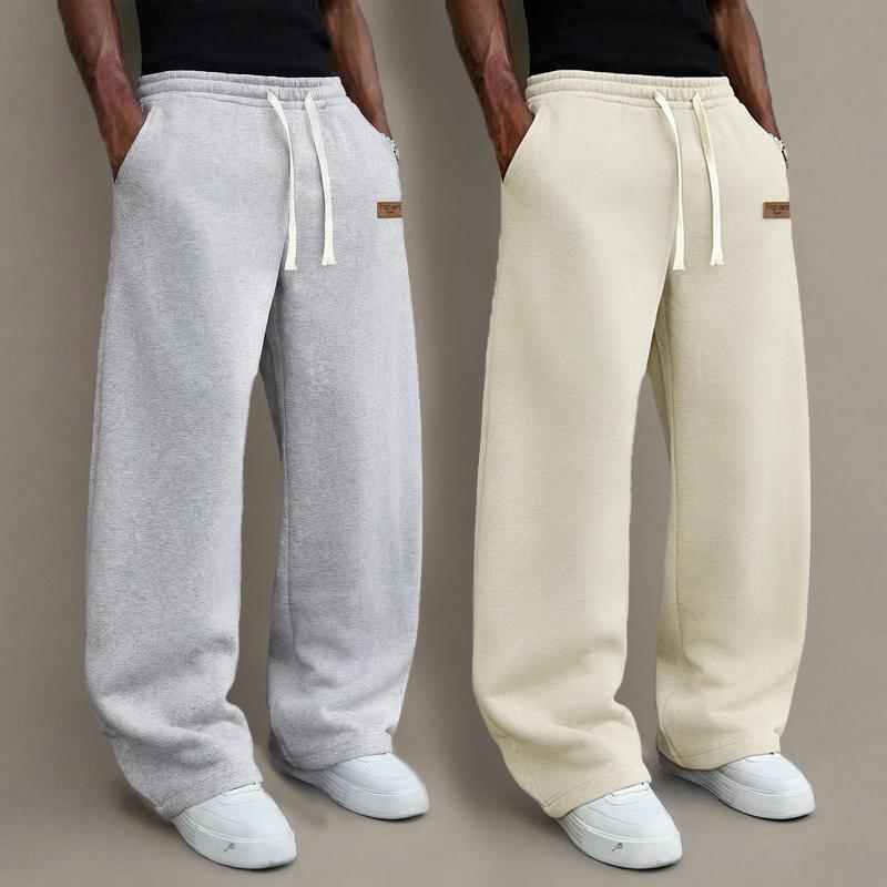 Men's 2-Piece Autumn-Winter Plain Activewear Sportswear Set - Unisex Preppy Wide-Leg Drawstring Pocket Pants, Classic Black + Light Gray Casual Holiday Hip-Hop Sweats, Stylish Personalized Bottoms,clothes for back to school,first day of school outfits Men's 2-Piece Autumn-Winter Plain Activewear Sportswear Set - Unisex Preppy Wide-Leg Drawstring Pocket Pants, Classic Black + Light Gray Casual Holiday Hip-Hop Sweats, Stylish Personalized Bottoms,clothes for back to school,first day of school outfits