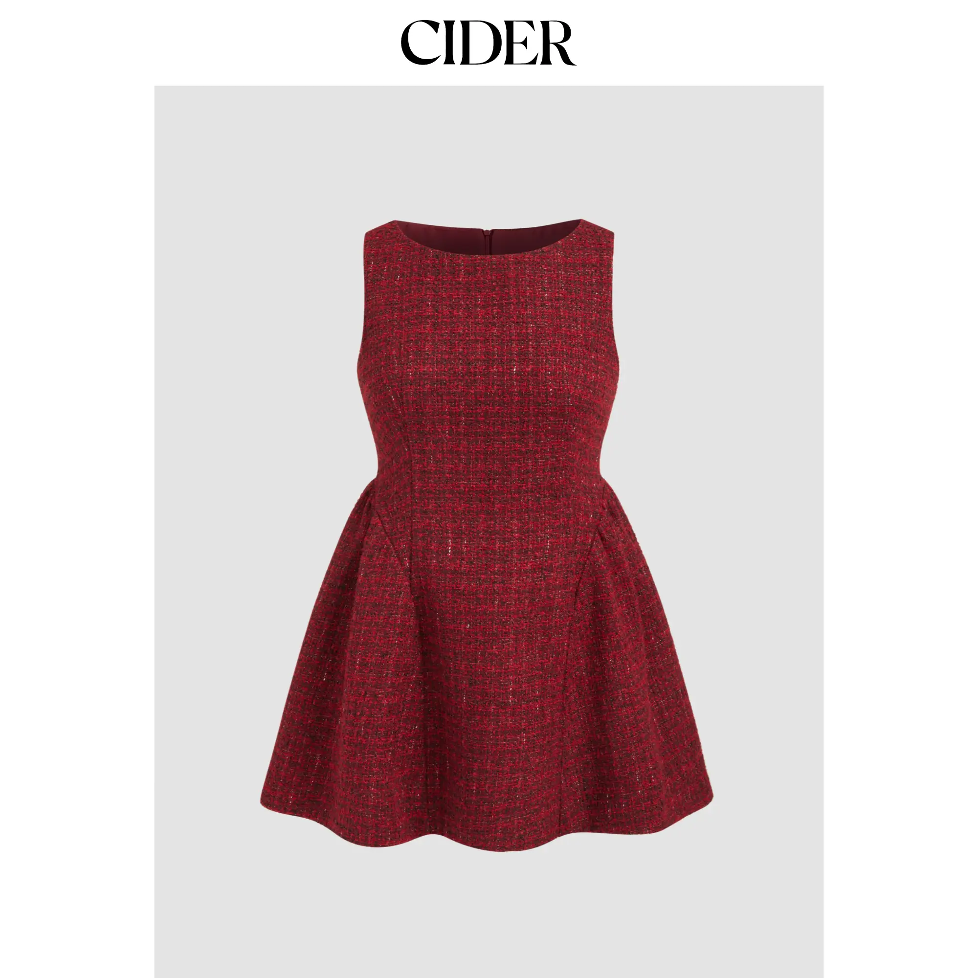 Cider [3 colors, size 0-24] Tweed Boat Neck Zipper Ruffle Mini Dress Curve & Plus