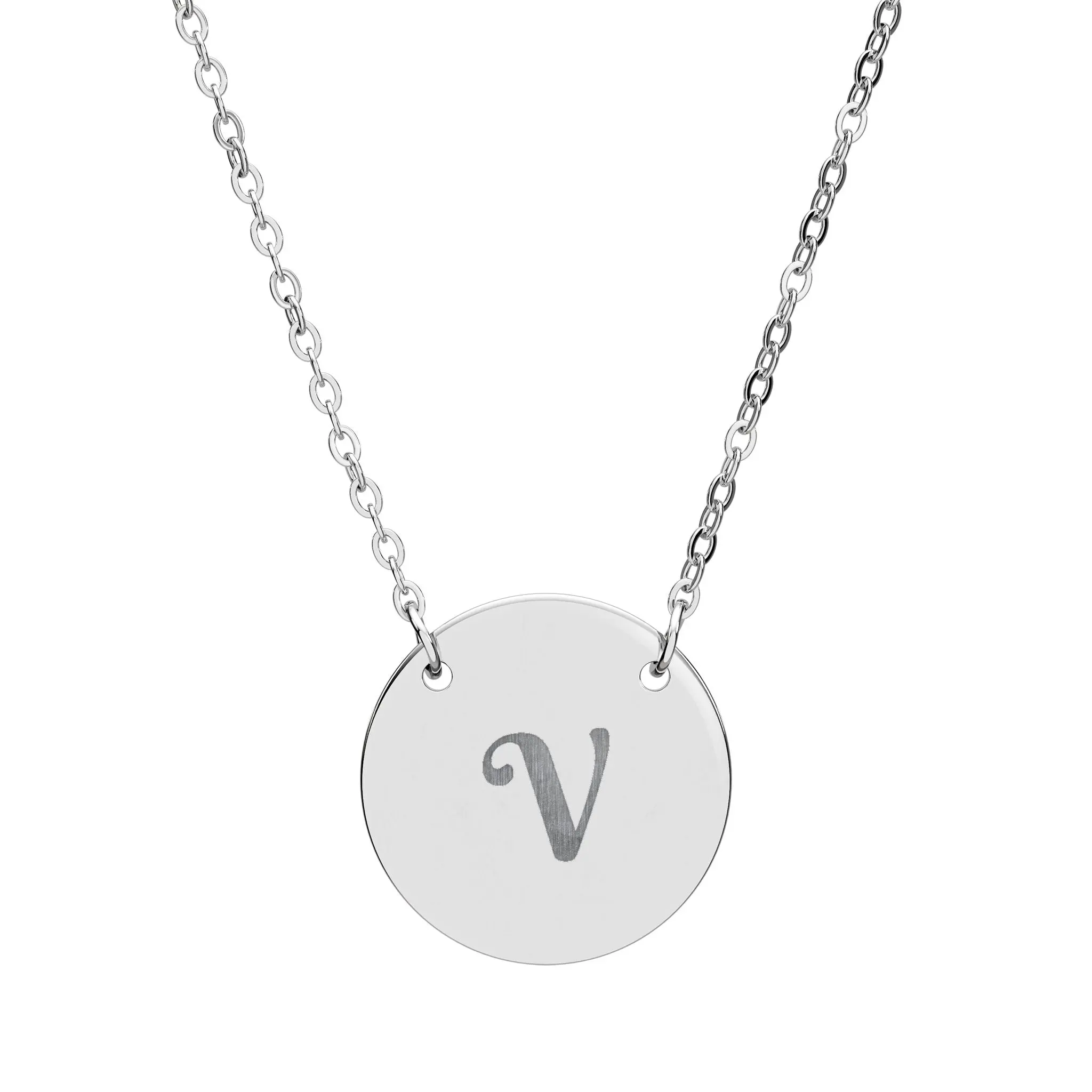 Engraved Initial Circle Necklace — Personalized V Monogram Pendant