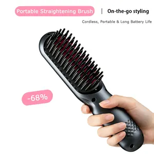 2-in-1 Wireless Smooth Hair Straightener & Curling Brush for Straight to Wavy Hairstyling