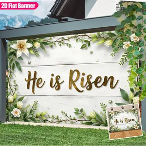 2D Flat, 2D Flat - 1pc 2D Flat Fabric Party Banners | Easter Floral Frame with He Is Risen Text Backdrop | Photo Background Party Decorations Supplies | Home Wall Tapestry Indoor Outdoor Decor