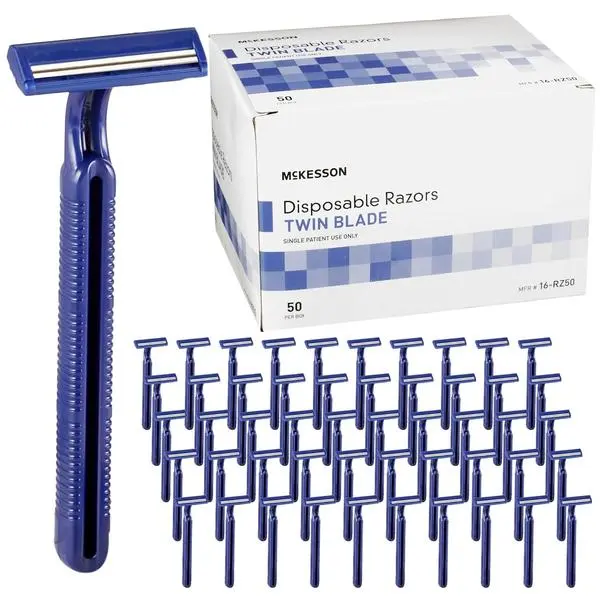 McKesson Disposable Razors, Shaving Razor, Twin Blade, Stainless Steel Blade, Blue, 50 Count, 1 Pack