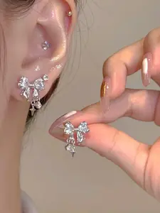 Cute Bowknot Design Earrings, Fashionable Rhinestone Decor Earrings for Women & Girls, Trendy All-match & Exquisite Jewelry for Birthday Gift, Dainty Fashion Jewelry, Ear Studs