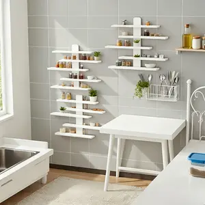 Five-Tier Wall-Mounted Storage Rack, Wall Shelf Unit, Space-Saving Vertical Organizer with 5 Shelves, Modern Minimalist Design for Living Room, Bathroom, Kitchen