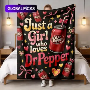 Dr Pepper Sweetheart Theme Flannel Throw Blanket, Slogan Print Blanket, Large Size, Soft Lightweight Warm, Perfect for Bed Sofa Office Camping Travel Gift