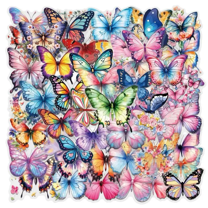 60 pcs Cute Butterfly transparent Stickers for Water Bottles Laptop Luggage Journaling Craft Project Beautiful Waterproof Vinyl Decals for Kids Teens Adults diy decorative