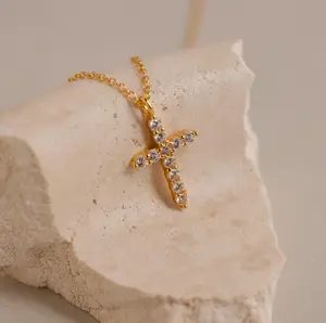 Pave Cross Necklace by Caitlyn Minimalist - Diamond Cross Pendant Necklace - Gold Layered Necklace - Dainty Jewelry - Godmother Gift