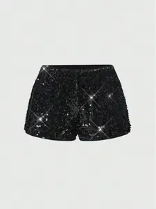 Fashionable Sexy Women's New Fitted Statement Sequin Shorts, Perfect for Parties, Stylish and Glamorous, Ideal for Night Out, Trendy Summer Wear