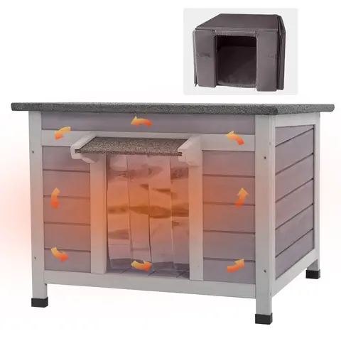 Aivituvin AIR12 Insulated-Heated Enclosed Wooden Cat House - 6 Sides All-Around Insulated, Foam Liner, Rainproof Asphalt Roof, Plastic Enclosure, Easy to Assemble, 6.5 ft Chew-Resistant Cord, Kitten House for Winter Stray Cats