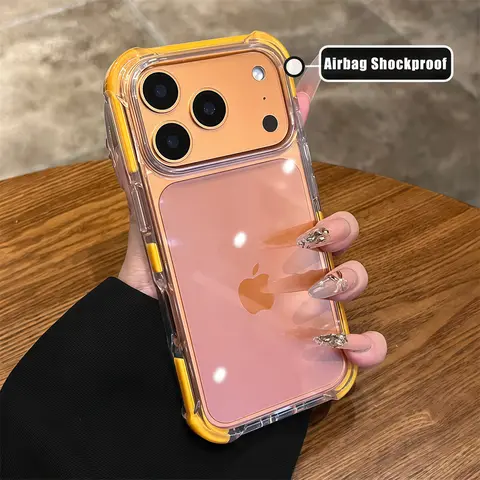 Four Corners Airbags Shockproof Acrylic Clear Case for iPhone 17 Air 16 15 14 Pro Max Clash Contrast Color Transparent Cover