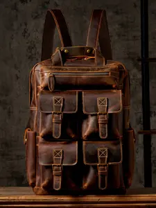 Men's Large Capacity Retro Style Shoulder Bag, Casual Laptop Backpack, Trendy Motorcycle Bag, European and American Fashion