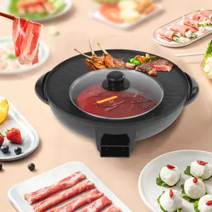 Circular Edition Hotpot & Grill Combo-Indoor BBQ Electric Hot Pot with Divider & Portable Smokeless Grill. Ideal for indoor cooking and gatherings.