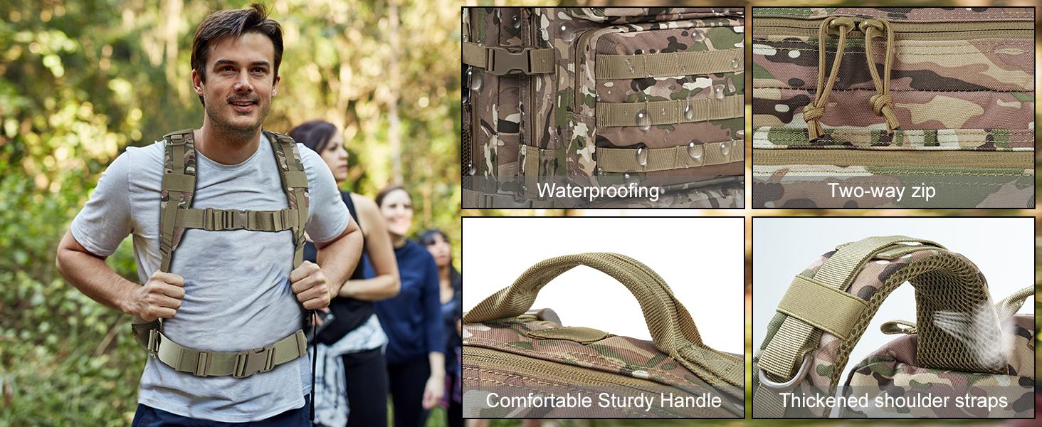 Kookoomia Military Tactical Backpack 50L Large Day Backpack Camouflage Assault Pack Bug Out Bag Waterproof Heavy Duty Hiking Treeking Survival Rucksack