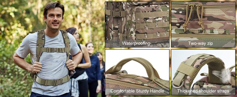Kookoomia Military Tactical Backpack 50L Large Day Backpack Camouflage Assault Pack Bug Out Bag Waterproof Heavy Duty Hiking Treeking Survival Rucksack