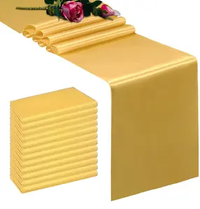 15 Pack Golden Satin Table Runner 12 x 108 Inch, Smooth Table Runners for Wedding Banquets Birthday Party
