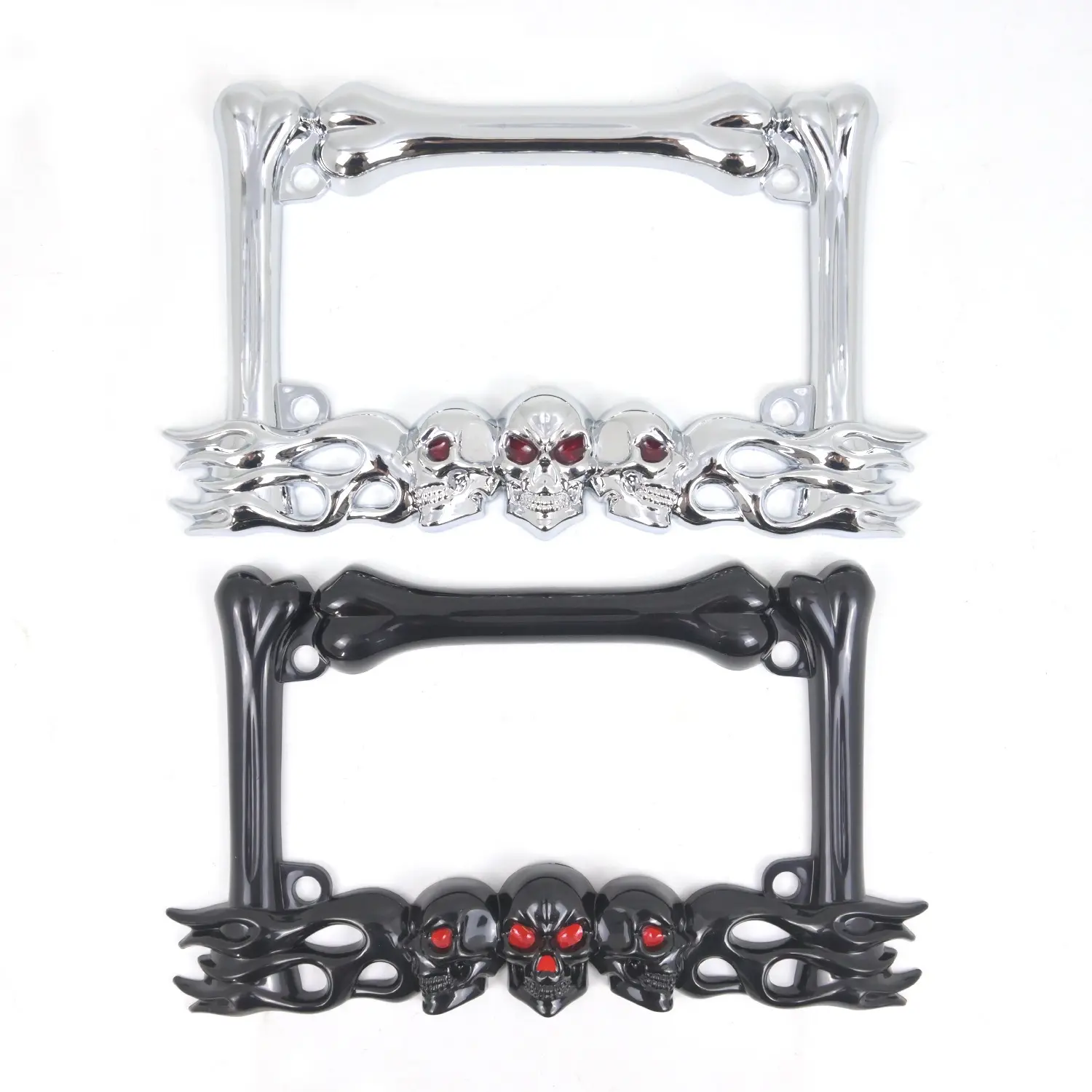 NINTE Skull-Flame Power Aluminum License Plate Cover - Universal Fit & Easy Installation, Standard Frame for Cars & Fits Most Bikes, Halloween Automotive Exterior Accessory with Themed Designs, White Text, Old School Style